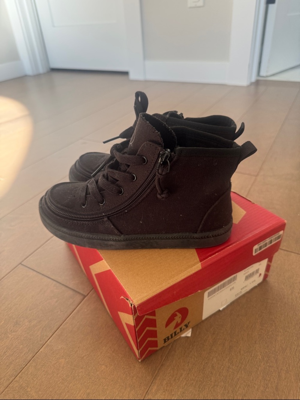 Kids Black High-Top Canvas Sneakers with Side Zip and Laces